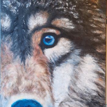 Painting titled "LOUP" by Nicole Lavigne, Original Artwork, Oil