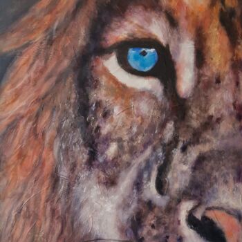 Pintura titulada "GROS PLAN DE LION" por Nicole Lavigne, Obra de arte original, Oleo