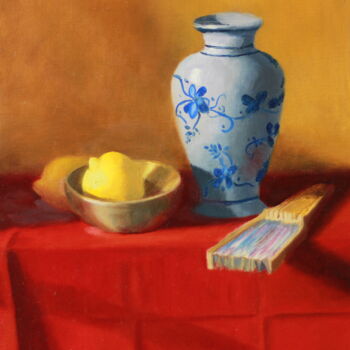 Malerei mit dem Titel "Vase chinois citron…" von Nicole Le Gall, Original-Kunstwerk, Öl
