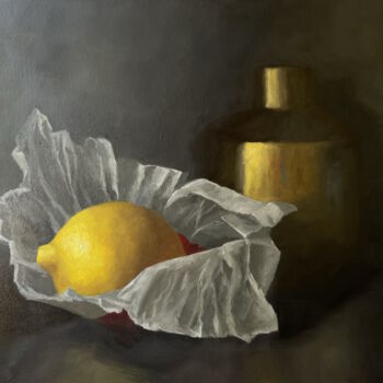 Peinture intitulée "Citron et Papier de…" par Nicole Le Gall, Œuvre d'art originale, Huile