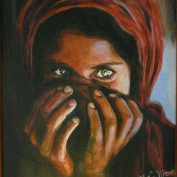 Schilderij getiteld "Jeune fille Afghane…" door Nicole Le Meur, Origineel Kunstwerk, Olie