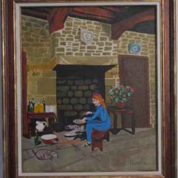 Painting titled "cheminee-bretonne.j…" by Nicole Lubrano-Lavadera, Original Artwork, Oil