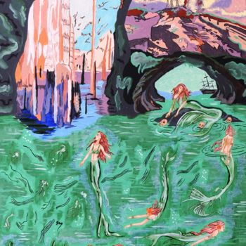 Malerei mit dem Titel "ballet-de-sirenes" von Nicole Lubrano-Lavadera, Original-Kunstwerk, Öl