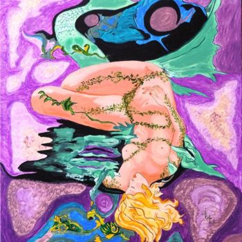 Painting titled "sommeil-de-sirene" by Nicole Lubrano-Lavadera, Original Artwork, Oil