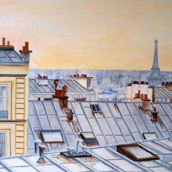 Painting titled "Les toits de Paris" by Nicole Pèpe Gaumier, Original Artwork, Oil