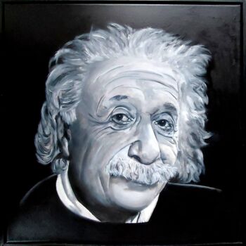 Malerei mit dem Titel "Albert Einstein" von Nicole Pèpe Gaumier, Original-Kunstwerk, Öl Auf Keilrahmen aus Holz montiert