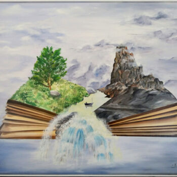 Malerei mit dem Titel "La cascade de lectu…" von Nicole Pèpe Gaumier, Original-Kunstwerk, Öl