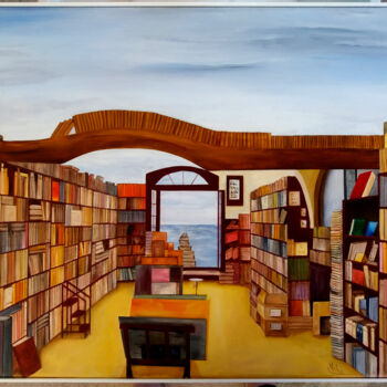 Pintura intitulada "la bibliothèque de…" por Nicole Pèpe Gaumier, Obras de arte originais, Óleo Montado em Armação em madeira
