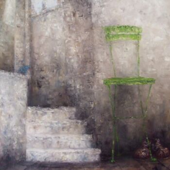Pittura intitolato "chaise verte" da Nicole Pfund Nicolepfund Com, Opera d'arte originale