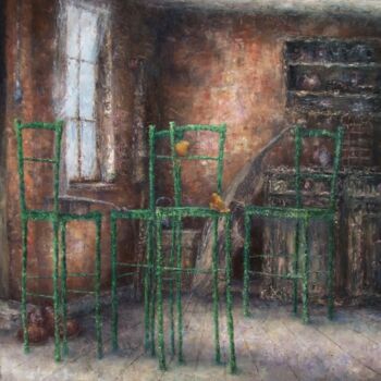 Painting titled "chaises vertes" by Nicole Pfund Nicolepfund Com, Original Artwork