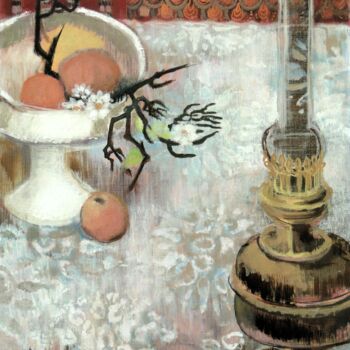 Painting titled "la-lampe-de-cuivre-…" by Nicole Rousseau-Grolée, Original Artwork, Oil
