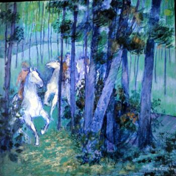 Картина под названием "Chevauchee-bleue" - Nicole Rousseau-Grolée, Подлинное произведение искусства, Акрил