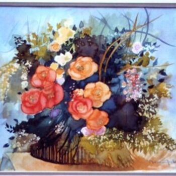 Painting titled "Corbeille de fleurs…" by Nicole Rousseau-Grolée, Original Artwork