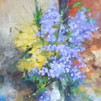Malarstwo zatytułowany „Bouquet bleu” autorstwa Nicole Sebille, Oryginalna praca, Akryl