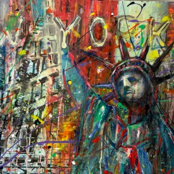 Painting titled "NEW YORK" by Nicole Sebille, Original Artwork, Acrylic Mounted on Wood Stretcher frame