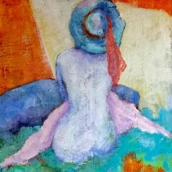 Peinture intitulée "le chapeau bleu 80X…" par Nicole Sebille, Œuvre d'art originale, Acrylique Monté sur artwork_cat.