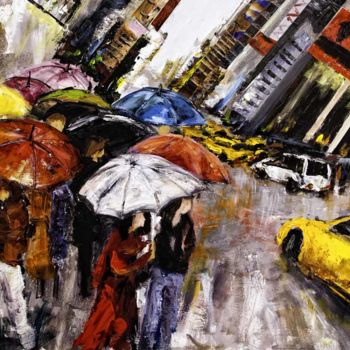 Peinture intitulée "les-parapluies-a-ne…" par Nicole Sebille, Œuvre d'art originale