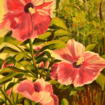 Peinture intitulée "Les hibiscus" par Nicole Severini (SEVE), Œuvre d'art originale, Acrylique
