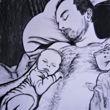 Dessin intitulée "Père et fils" par Nicole Severini (SEVE), Œuvre d'art originale, Fusain