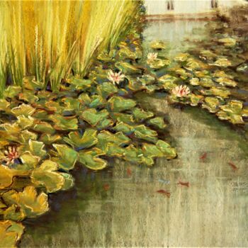 Dessin intitulée "Le bassin aux nénup…" par Nicole Severini (SEVE), Œuvre d'art originale, Pastel Monté sur Panneau de bois