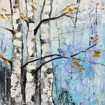Painting titled "Snowy Birches" by Nicole Simmons, Original Artwork, Acrylic