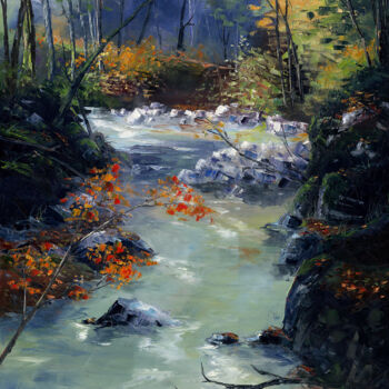 Peinture intitulée "La rivière qui chan…" par Nicole Wackenthaler, Œuvre d'art originale, Huile Monté sur Châssis en bois
