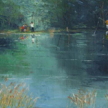 Peinture intitulée "Au bord de l'étang" par Nicole Wackenthaler, Œuvre d'art originale, Huile Monté sur Châssis en bois