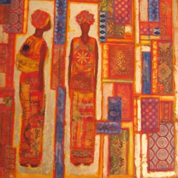 Painting titled "Les Africaines" by Nicole Biles, Original Artwork, Oil