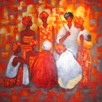 Ζωγραφική με τίτλο "Rencontre au Sénégal" από Nicole Biles, Αυθεντικά έργα τέχνης, Λάδι