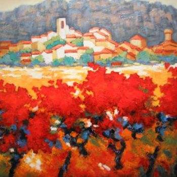 Painting titled "AUTOMNE A POURRIERES" by Nicole Biles, Original Artwork, Oil