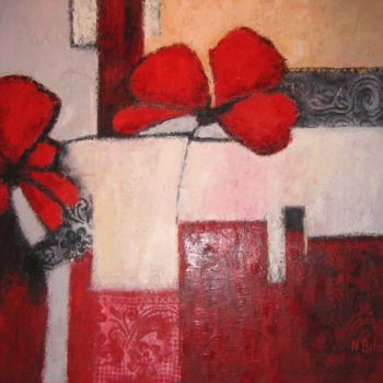 Painting titled "GRANDES FLEURS ROUG…" by Nicole Biles, Original Artwork, Oil