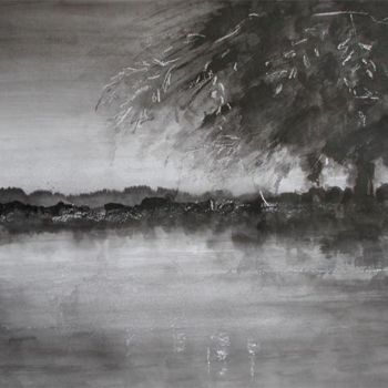 Dessin intitulée "Le lac" par Nicole Boëdec, Œuvre d'art originale