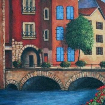Painting titled "Vue d'Annecy" by Nicole Cyr, Original Artwork