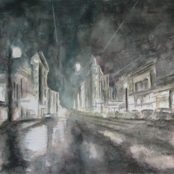 Painting titled "Lumiere nocturne" by Nicole Serres, Original Artwork, Watercolor