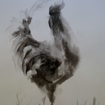 Painting titled "Coq 1" by Nicole Serres, Original Artwork, Ink