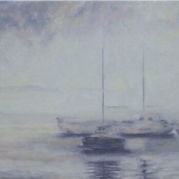 Painting titled "Au port 1" by Nicole Serres, Original Artwork, Oil Mounted on Wood Stretcher frame