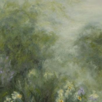 Painting titled "Jardin aux Iris" by Nicole Serres, Original Artwork, Oil
