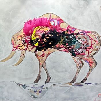 Peinture intitulée "Bull Pink" par Nicoleta Albei-Wigger, Œuvre d'art originale, Acrylique Monté sur Châssis en bois