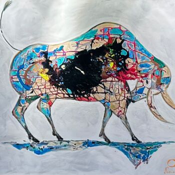 Pintura titulada "Bull Blau" por Nicoleta Albei-Wigger, Obra de arte original, Acrílico Montado en Bastidor de camilla de ma…