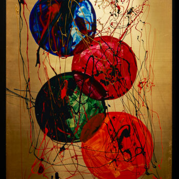 Painting titled "The four Elements" by Nicoletta Belli, Original Artwork, Enamel Mounted on Wood Panel