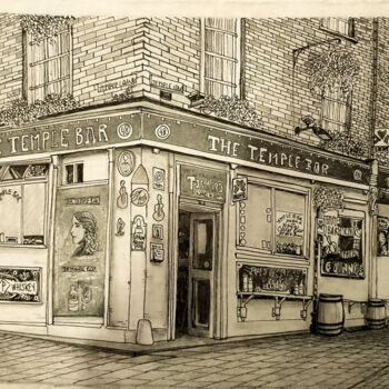 Desenho intitulada "The Temple Bar - Du…" por Nicoletta Raineri, Obras de arte originais, Tinta