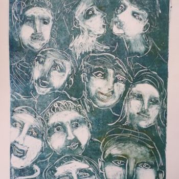 Painting titled "des visages monotyp…" by Nicolle Tardif, Original Artwork, Oil