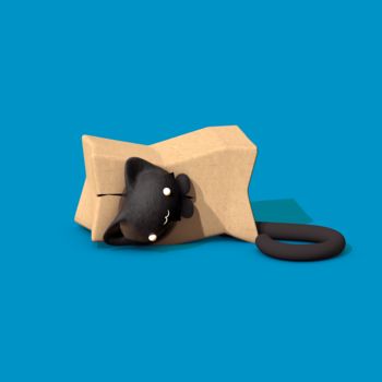 Digitale Kunst mit dem Titel "A Cat in a Box" von Nico Krohn, Original-Kunstwerk, 3D Modellierung