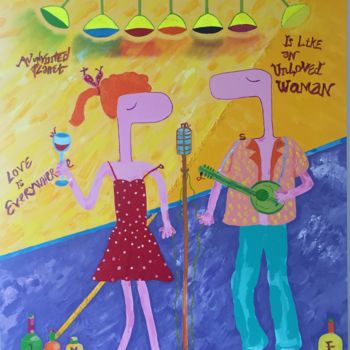 Pintura intitulada "Pinko Cafe" por Nida Acun, Obras de arte originais, Acrílico