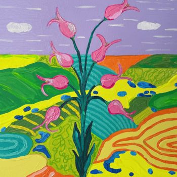 Painting titled "Pinka’s Tulips" by Nida Acun, Original Artwork, Acrylic
