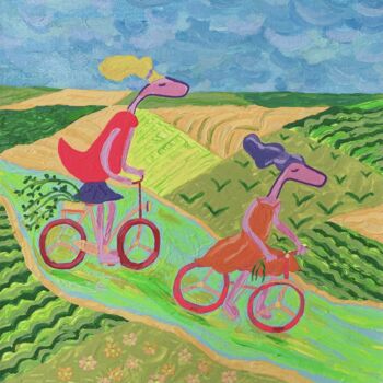 Painting titled "Bicycle Pinko's" by Nida Acun, Original Artwork, Acrylic