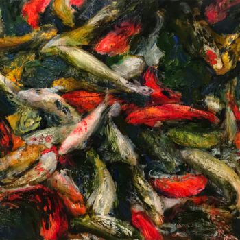 Painting titled "Fishes of Luck" by Nihad Agazadeh, Original Artwork, Oil