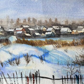 Painting titled "Snow in Town" by Nihal Özdemir Köse, Original Artwork, Watercolor