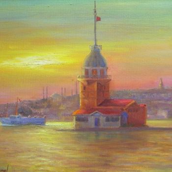 Painting titled "KIZKULESİ" by Nihat Evren Derman, Original Artwork, Oil