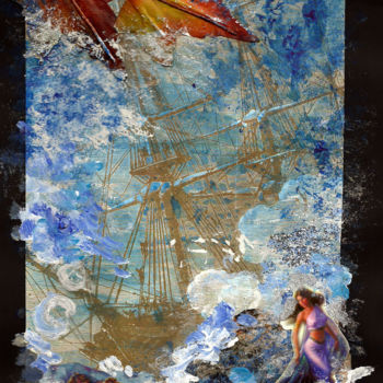 Pittura intitolato "Siren Mixed Media C…" da Niina Niskanen, Opera d'arte originale, Acrilico